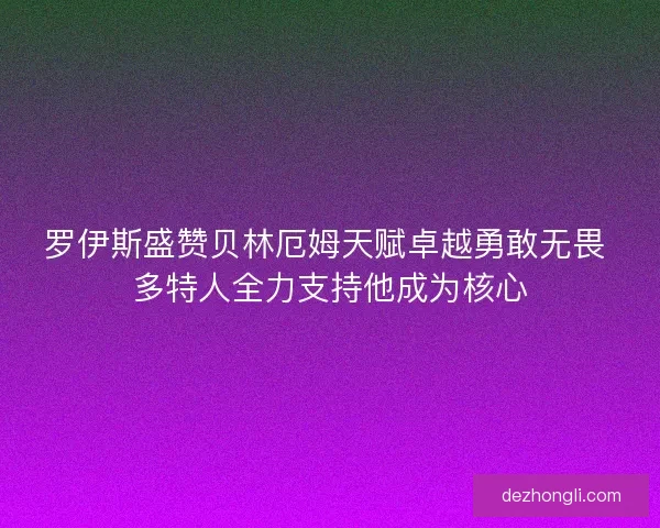 罗伊斯盛赞贝林厄姆天赋卓越勇敢无畏 多特人全力支持他成为核心
