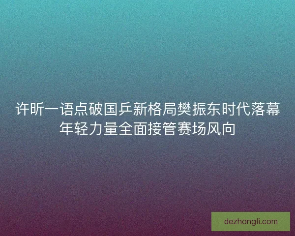 许昕一语点破国乒新格局樊振东时代落幕年轻力量全面接管赛场风向